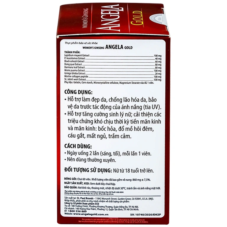 Viên uống sâm Angela Gold Ecogreen làn da căng sáng, tăng cường sinh lý nữ (60 viên) - Hình ảnh 3