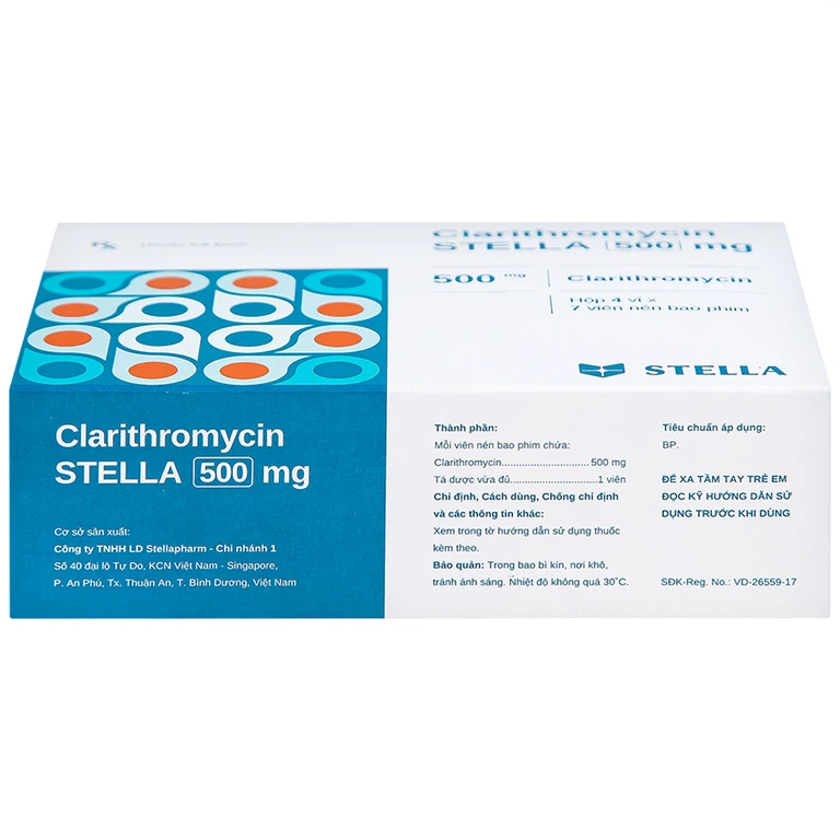 Thuốc Clarithromycin Stella 500mg điều trị nhiễm trùng (4 vỉ x 7 viên) - Hình ảnh 3