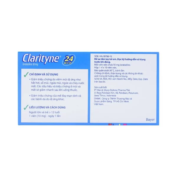 Thuốc Clarityne MSD giảm triệu chứng dị ứng (1 vỉ x 10 viên) - Hình ảnh 4