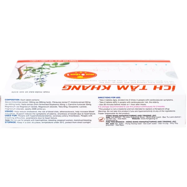 Viên uống Ích Tâm Khang Hồng Bàng hỗ trợ giảm triệu chứng khó thở, phù do suy tim (3 vỉ x 10 viên) - Hình ảnh 4