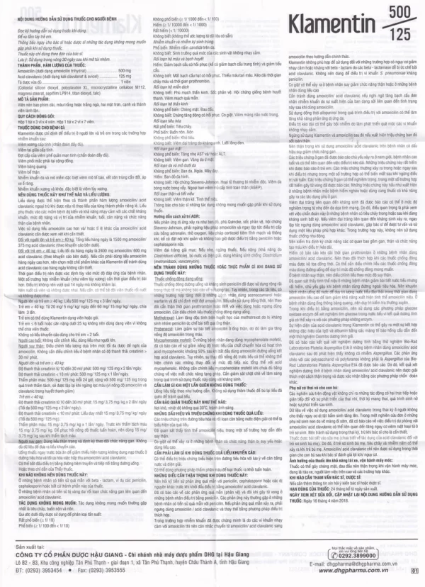 Thuốc Klamentin 500/125 DHG Pharma điều trị viêm xoang, viêm tai giữa, viêm phế quản (3 vỉ x 4 viên) - Hình ảnh 4