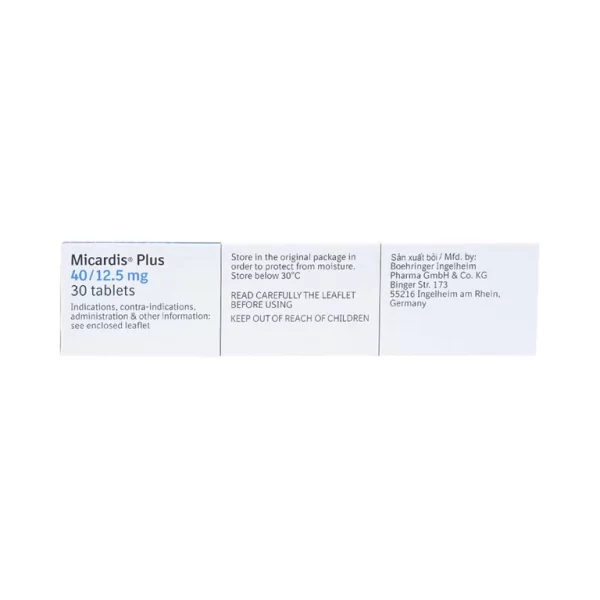 Viên nén Micardis Plus 40/12,5mg Boehringer điều trị tăng huyết áp vô căn (3 vỉ x 10 viên) - Hình ảnh 3