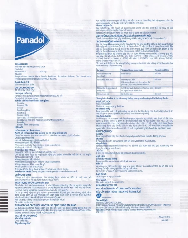 Viên nén Panadol 500mg GSK giảm đau, hạ sốt, điều trị đau đầu, đau cơ (10 vỉ x 12 viên) - Hình ảnh 3
