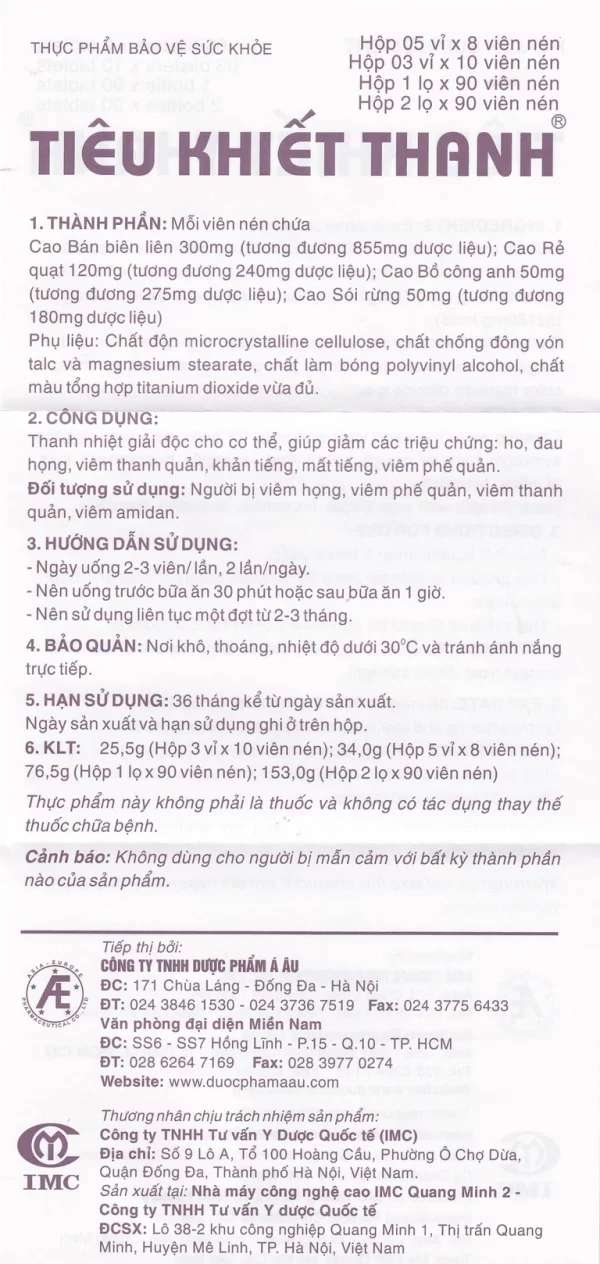 Viên uống Tiêu Khiết Thanh Á Âu hỗ trợ thanh nhiệt giải độc cho cơ thể (3 vỉ x 10 viên) - Hình ảnh 3