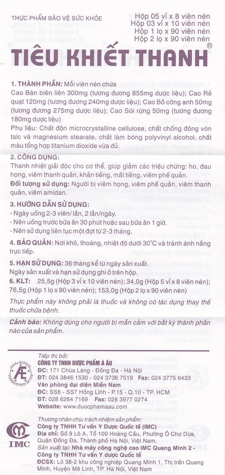 Viên uống Tiêu Khiết Thanh Á Âu hỗ trợ thanh nhiệt giải độc cho cơ thể (3 vỉ x 10 viên) - Hình ảnh 3