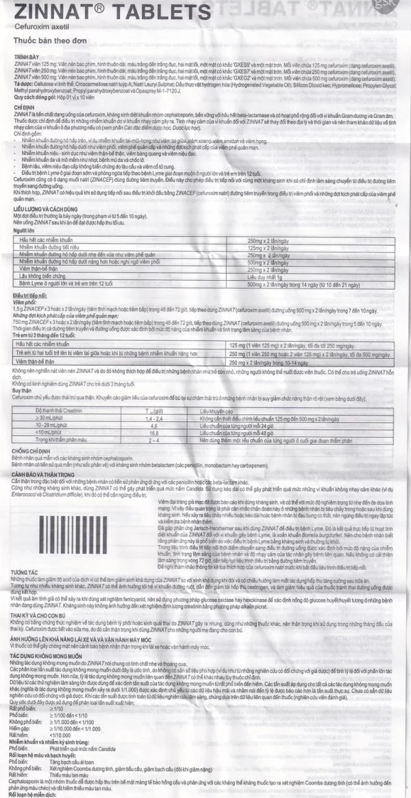 Thuốc Zinnat 500mg GSK điều trị các chứng nhiễm khuẩn, viêm tai giữa, viêm xoang (1 vỉ x 10 viên) - Hình ảnh 3