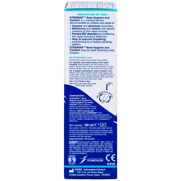 Dung dịch xịt mũi Stérimar Nose Hygiene And Comfor 50ml loại bỏ bụi bẩn niêm mạc mũi cho trẻ từ 3 tuổi - người lớn - Hình ảnh 4