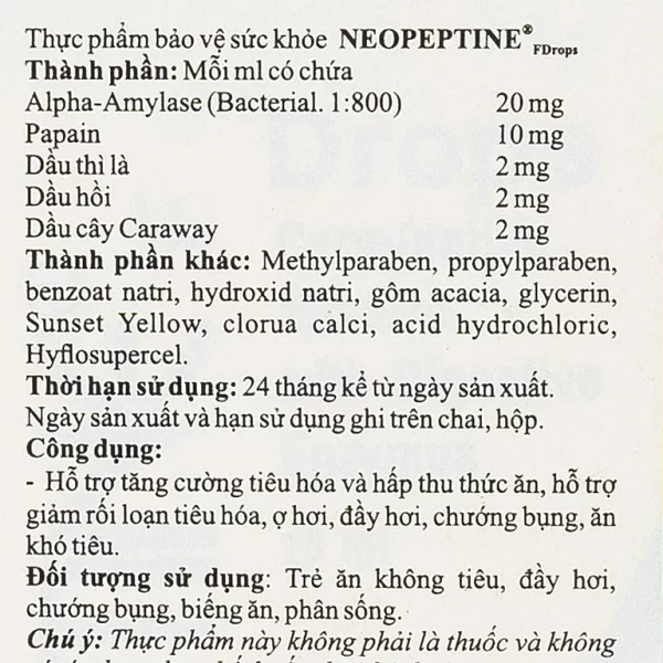 Dung dịch uống Neopeptine F Drops Raptakos hỗ trợ tăng cường tiêu hóa và hấp thu thức ăn (15ml) - Hình ảnh 3