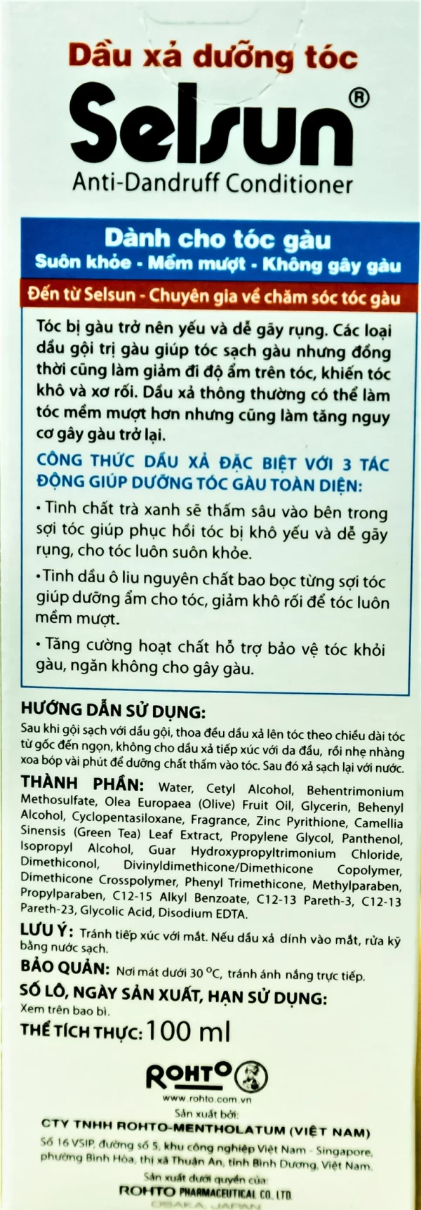 Dầu xả Selsun Rohto dưỡng tóc ngăn ngừa gàu (100ml) - Hình ảnh 3