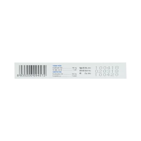 Thuốc Telfor 180 DHG điều trị triệu chứng của bệnh mày đay (2 vỉ x 10 viên) - Hình ảnh 4