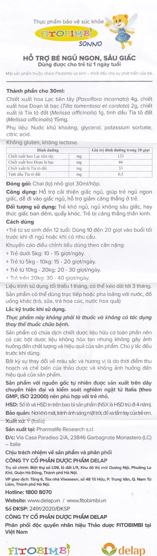 Dung dịch Fitobimbi Sonno Pharmalife hỗ trợ cải thiện giấc ngủ (30ml) - Hình ảnh 3