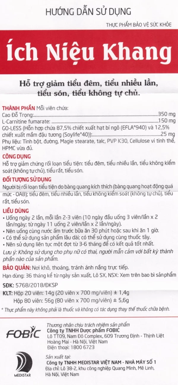 Viên uống Ích Niệu Khang Medistar hỗ trợ giảm tiểu đêm, tiểu nhiều lần (2 vỉ x 10 viên) - Hình ảnh 3