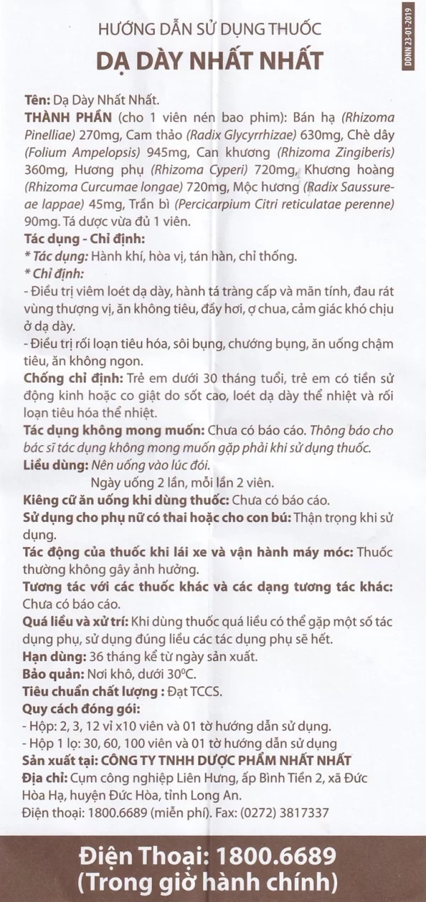 Thuốc Dạ Dày Nhất Nhất điều trị viêm loét dạ dày, hành tá tràng cấp và mãn tính (2 vỉ x 10 viên) - Hình ảnh 3