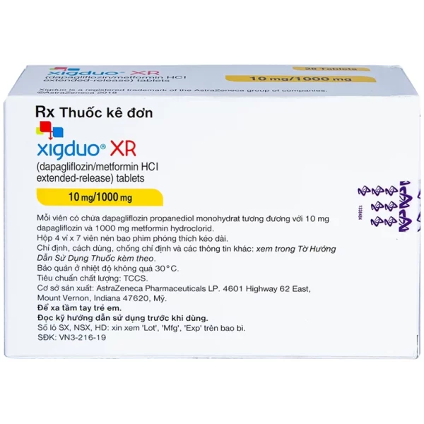 Thuốc Xigduo XR 10mg/1000mg Astrazeneca cải thiện kiểm soát đường huyết (4 vỉ x 7 viên) - Hình ảnh 4