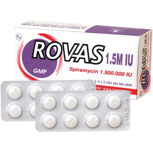 Thuốc Rovas 1.5M IU DHG điều trị nhiễm khuẩn đường hô hấp, da (2 vỉ x 8 viên)