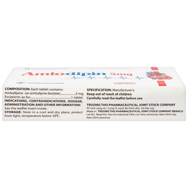 Thuốc Amlodipin 5mg Trường Thọ điều trị tăng huyết áp, đau thắt ngực (3 vỉ x 10 viên) - Hình ảnh 3