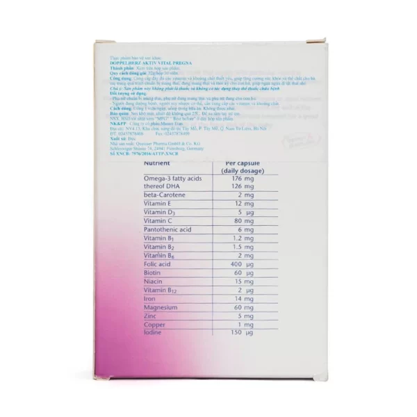 Viên uống Vital Pregna Doppelherz Aktiv giúp tăng cường sức khỏe và thể chất (30 viên) - Hình ảnh 4