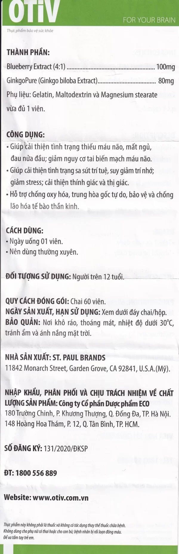 Viên uống OTiV Ecogreen giúp tăng cường dưỡng chất cho não (60 viên) - Hình ảnh 3