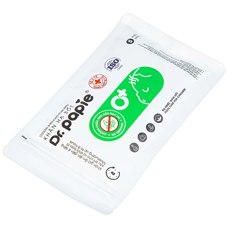 Khăn hạ sốt DR.Papie 0+ hỗ trợ hạ nhiệt giảm sốt (5 túi x 5 khăn) - Hình ảnh 3