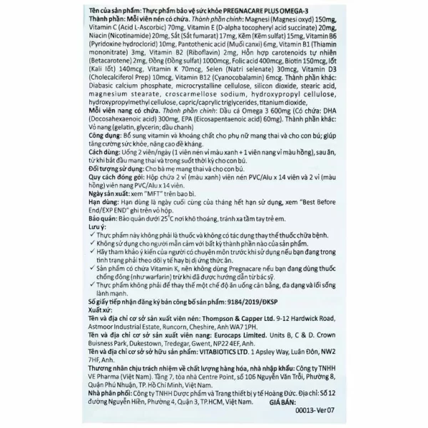 Viên uống Pregnacare Plus Omega-3 Vitabiotics bổ sung Vitamin, Omega-3 và khoáng chất (56 viên) - Hình ảnh 3