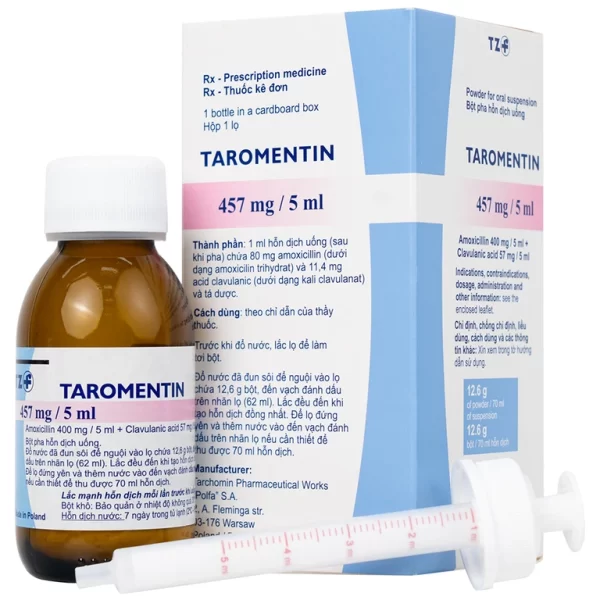 Bột hỗn dịch uống Taromentin 457mg/5ml điều trị nhiễm trùng viêm xoang, tai giữa, đường hô hấp (12.6g) - Hình ảnh 3