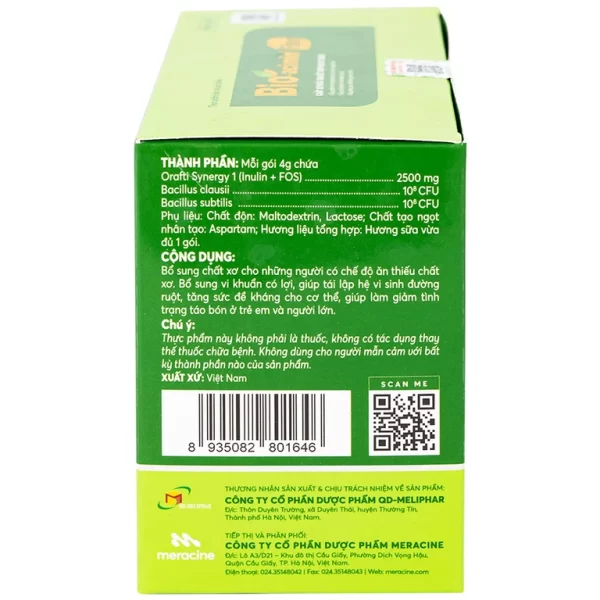 Cốm vi sinh Bio-acimin Fiber Meracine bổ sung chất sơ hòa tan, giảm tình trạng táo bón (30 gói) - Hình ảnh 4