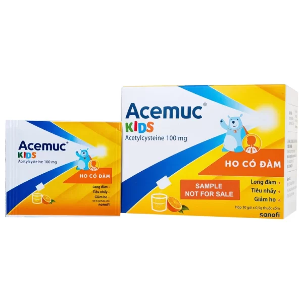 Thuốc cốm Acemuc Kids 100mg Sanofi long đàm, tiêu nhầy, giảm ho (30 gói x 0.5g)
