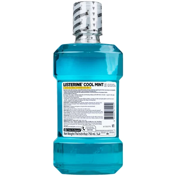 Nước súc miệng Listerine Cool Mint bảo vệ khoang miệng suốt 24h khỏi vi khuẩn hôi miệng, mảng bám, viêm nướu (750ml) - Hình ảnh 4