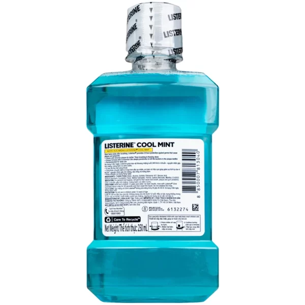 Nước súc miệng Listerine Cool Mint bảo vệ khoang miệng suốt 24h khỏi vi khuẩn hôi miệng, mảng bám, viêm nướu (250ml) - Hình ảnh 3