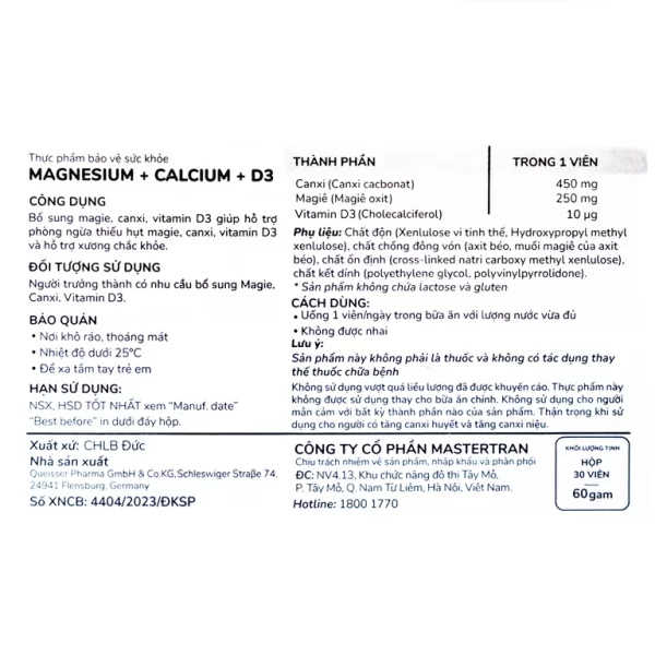 Viên uống Doppelherz Magnesium Calcium D3, 40 viên - Hình ảnh 3