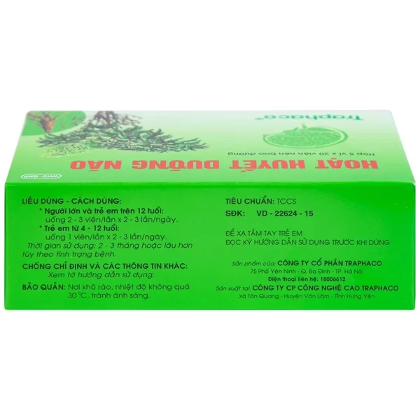 Thuốc Hoạt Huyết Dưỡng Não bao đường Traphaco điều trị suy giảm trí nhớ, căng thẳng thần kinh (5 vỉ x 20 viên) - Hình ảnh 4