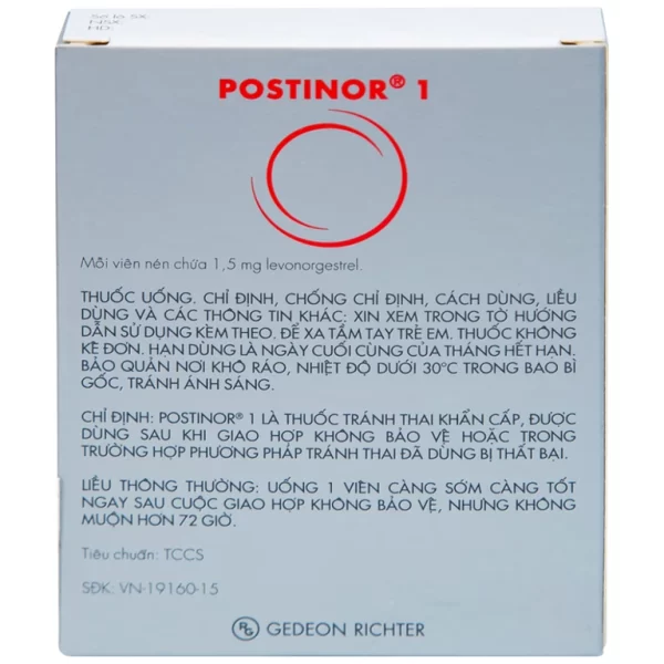 Thuốc Postinor 1 Gedeon dùng tránh thai khẩn cấp trong vòng 72 giờ sau giao hợp (1 viên) - Hình ảnh 3