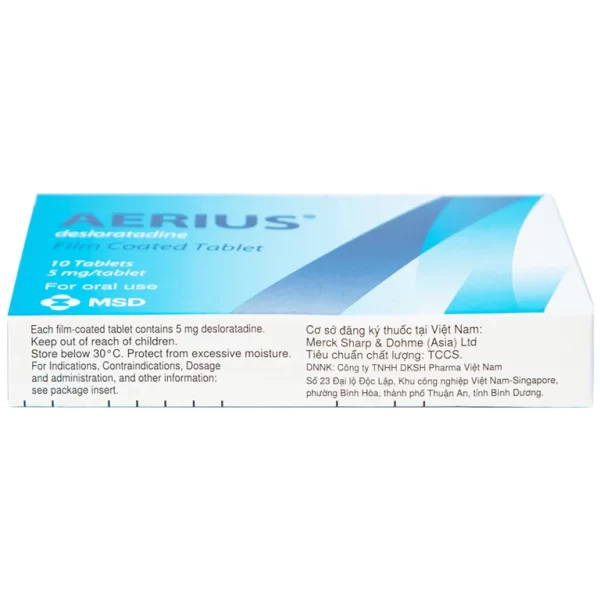 Thuốc Aerius 5mg MSD giảm nhanh các triệu chứng viêm mũi dị ứng, mày đay (1 vỉ x 10 viên) - Hình ảnh 3