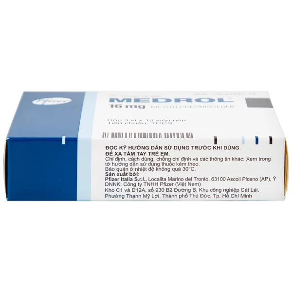Thuốc Medrol 16mg Pfizer kháng viêm, điều trị rối loạn nội tiết, viêm tuyến giáp (3 vỉ x 10 viên) - Hình ảnh 3