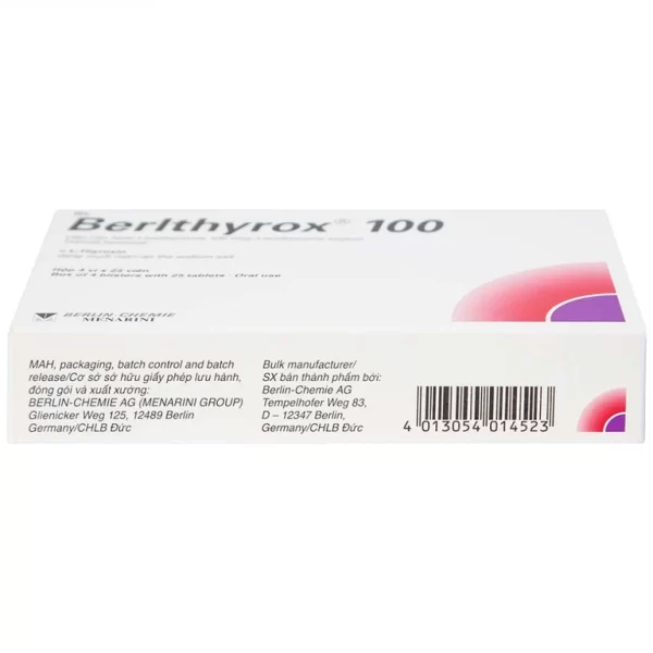Thuốc Berlthyrox 100 Menarini điều trị thiểu năng tuyến giáp (4 vỉ x 25 viên) - Hình ảnh 4