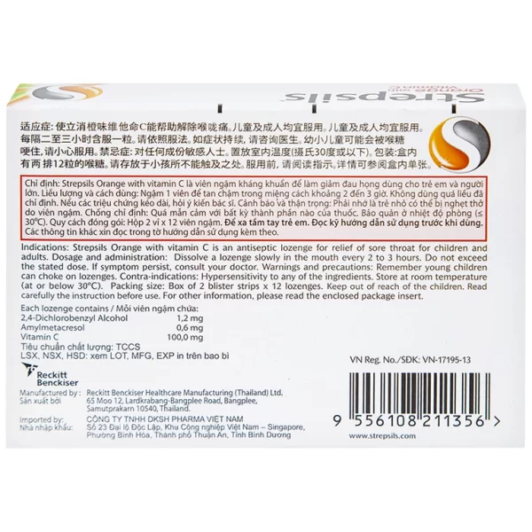Viên ngậm Strepsils Orange with Vitamin C Reckitt Benckiser điều trị đau họng (2 vỉ x 12 viên) - Hình ảnh 3