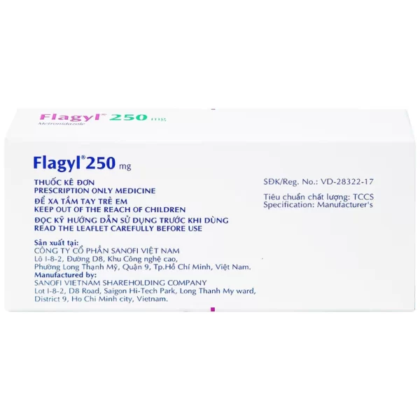Thuốc Flagyl 250mg Sanofi điều trị nhiễm khuẩn (2 vỉ x 10 viên) - Hình ảnh 3