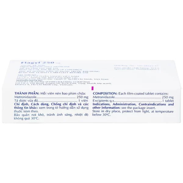 Thuốc Flagyl 250mg Sanofi điều trị nhiễm khuẩn (2 vỉ x 10 viên) - Hình ảnh 4