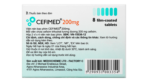Thuốc Cefimed 200mg Medochemie điều trị viêm phế quản, giãn phế quản nhiễm khuẩn (2 vỉ x 4 viên) - Hình ảnh 3
