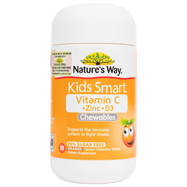 Nature’s Way Kids Smart Vitamin C + Zinc + D3 Chewable Tablets 75 viên - Hỗ trợ tăng cường sức khỏe và sức đề kháng cho trẻ