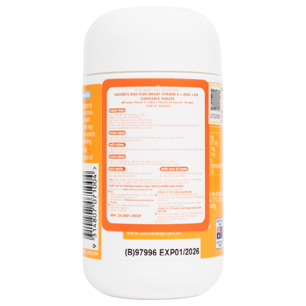 Nature’s Way Kids Smart Vitamin C + Zinc + D3 Chewable Tablets 75 viên - Hỗ trợ tăng cường sức khỏe và sức đề kháng cho trẻ - Hình ảnh 4