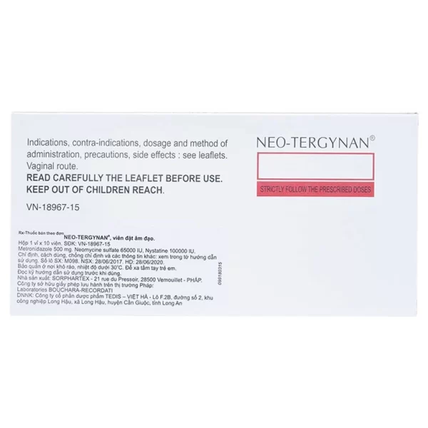Viên đặt âm đạo Neo-Tergynan Bouchara điều trị viêm âm đạo (1 vỉ x 10 viên) - Hình ảnh 4
